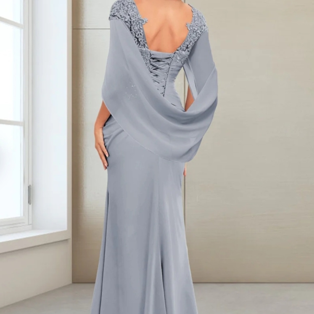 Blue Asymmetrical Ruffled Sleeveless Gown - Picture 3 of 7